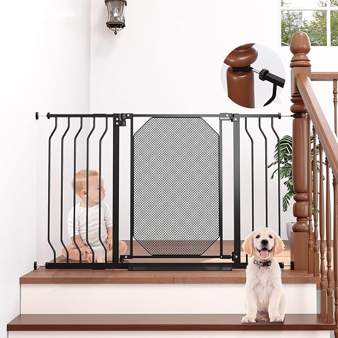 29.5"-48" Metal Baby Gate for Stairs & Doorways - Easy Install 30.5" Tall, Auto Close, Pressure Mounted, No Drilling - Stylish Safety Gate for Pets, Child Gate for Kids, Black