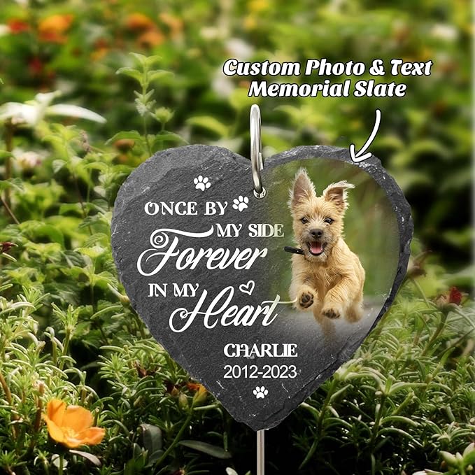 Engraved Pet Memorial Garden Stone with Stake, Custom Dog/Cat Loss Gift, Honor Your Beloved Pet, Personalized Outdoor Remembrance Gifts