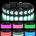 Light Up Dog Collar, 3D Design LED Dog Collars, Adjustable/ 15 Multi-Colors/Rechargeable/Waterproof Bright Pet Collar for Small Dogs, Light Up Collar for Night Walk, Black