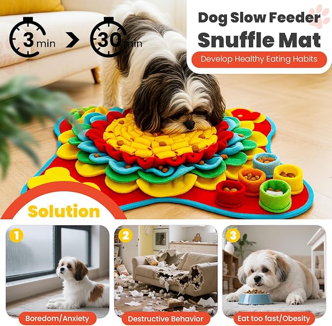 Petcare Dog Snuffle Mat and Lick Mat Set, Interactive Enrichment Dog Puzzle Toy for Puppy Small Medium Dogs Cats Rabbits, Cognitive Sniff Foraging Mats Mental Stimulation Treat Game Slow Feeder Mats