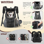WOYYHO Pet Dog Carrier Backpack with Top and Side Windows, Small Dog Front Backpack Ventilated Dog Back Pack with Safety Belt for Travel Hiking Outdoor Adventures (Size M: 5-9 lbs, Black 2.0)