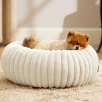 Bedsure Donut Small Dog Bed - Dog Beds for Small Dogs with Corduroy Fleece & Anti Slip Bottom, Round Faux Fur Pet Beds with Washable Removable Cover, Cream, 23x23x8 inches