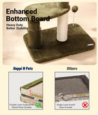 Happi N Pets 34“ Tall Cat Scratching Post for Big Cats, Natural Sisal Cat Scratchers for Indoor Cats, Heavy Duty Cat Stands Featuring with Cat Self Groomer and Hanging Toys, Free Catnip-Green