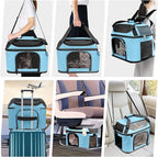 Large Cat Carrier for 2 Cats Soft Side Pet Carrier for Kitten Small Dog Collapsible Travel Small Dog Carrier, TSA Airline Approved Carrier for Large Cats 20 lbs, Blue