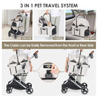 T3 Pro 3-in-1 Pet Stroller for Small Dogs & Cats – Foldable, Lightweight with Detachable Carrier, 180° Canopy & Cup Holder (Beige)
