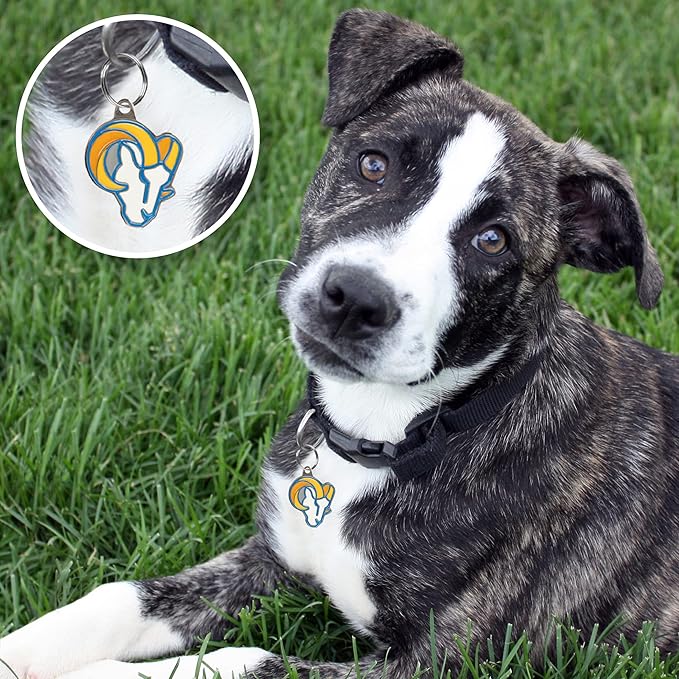 NFL Los Angeles Rams Engraving Pet ID Tags 32 Team Logo Shapes Personalized Dog & Cat Tags 3 Lines Text Tracking & Safety Stainless Steel