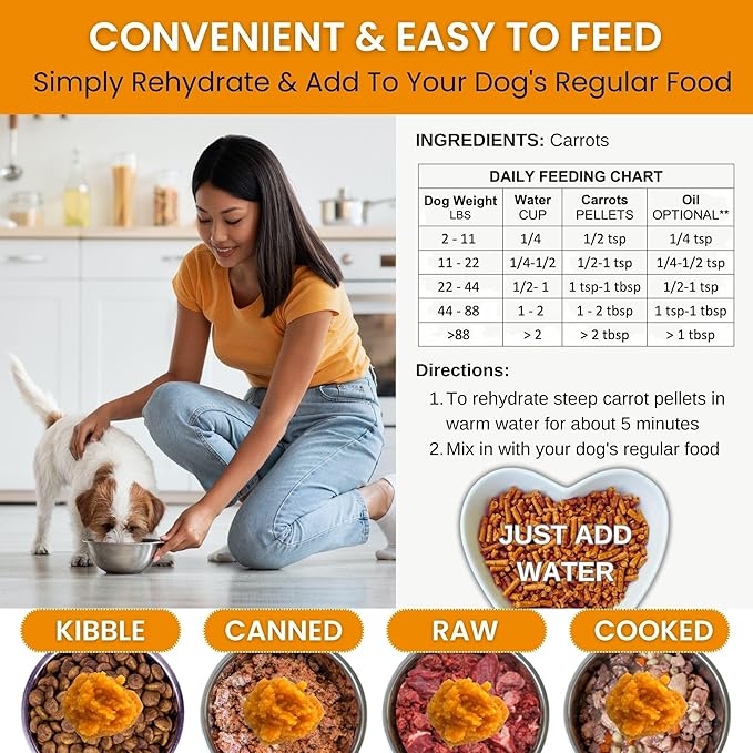 Olewo Original Carrots for Dogs – Fiber for Perfect Poop, Dehydrated Dog Food Toppers for Picky Eaters, Natural Skin & Coat Support, Multivitamin, Probiotics for Digestive & Gut Health, 1 lb