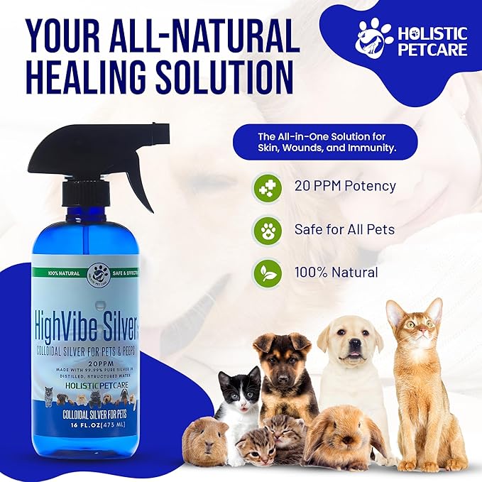 Holistic Pet Care - Colloidal Silver Spray for Dogs, Cats, Horses & Birds - 20 PPM Effective Wound Care, Hot Spot Treatment, Skin Relief & Immune Support - All-Natural Pet Silver Spray (16 Oz)