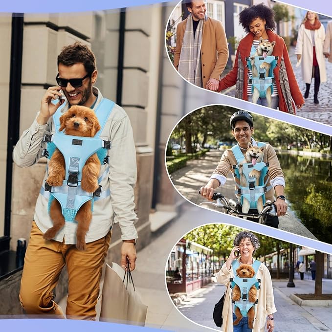 YUDODO Front Pet Carrier Backpack for Small Dogs and Cats, Secure and Breathable Mesh, Ergonomic Support, Adjustable for Walking, Hiking, or Travel (Blue M)