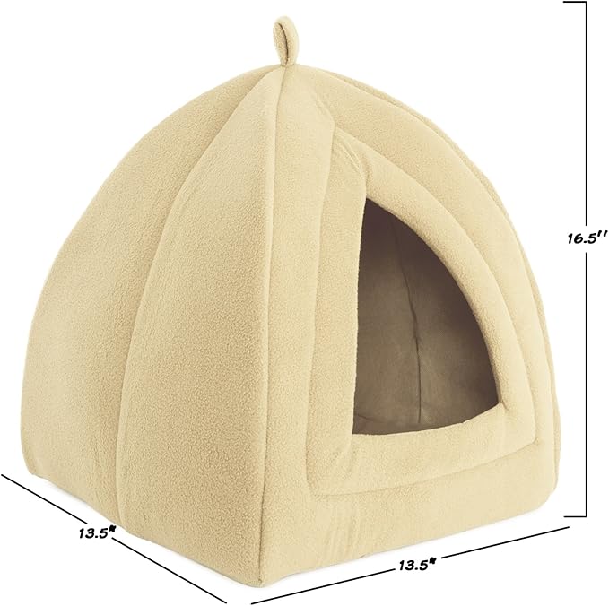 Cat House - Indoor Bed with Removable Foam Cushion - Pet Tent for Puppies, Rabbits, Guinea Pigs, Hedgehogs, and Other Small Animals by PETMAKER (Tan)