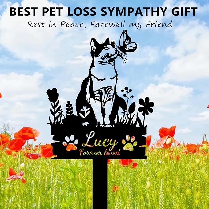 Custom Cat Memorial Grave Marker Stake Personalized Cat Memorial Garden Stake Pet Loss Sympathy Gift Outdoor Memorial Engraved Sign Cat Headstones Metal Sign Pet Plaque Yard Stake
