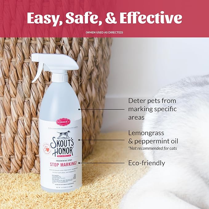 SKOUT'S HONOR Stop Marking! Preventative Spray for Dogs - Natural Lemongrass & Peppermint Oils - Eco-Friendly Training Aid, Alcohol-Free, Discourages Marking, 35oz