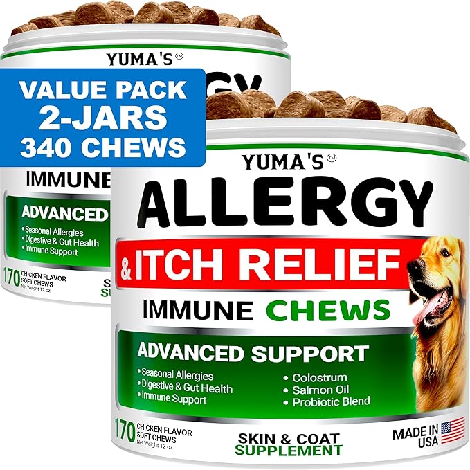 2-Pack Dog Allergy Relief Chews - Dog Itching Skin Relief Treatment Pills - Anti-Itch Chewables - Itchy and Paw Licking - Hot Spots - Omega 3 Fish Oil - Dry Skin & Coat Supplement