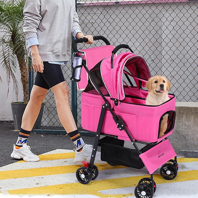 3 in 1 Pet Dog Stroller for Small Medium Dogs 10-50 lbs, Foldable Cat-Strollers for 2-Cats with Removable Carrier, Pet-Strollers for Cats with Storage Bag, Small Puppy-Stroller, Dog-Cart (Pink)