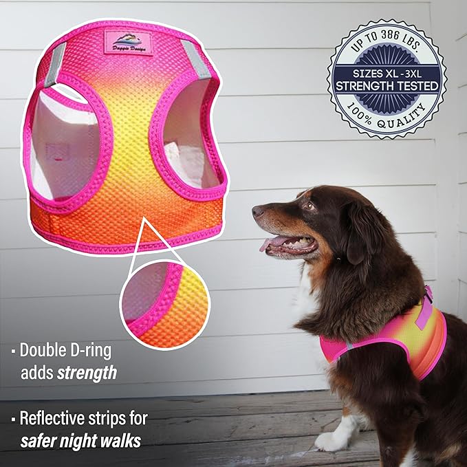 Doggie Design Dog Harness - No Choke Harness for Pets, Dog Vest, Mesh Polyester, Simple Step in and Go Design, Reflective Vest for Dogs - Raspberry Pink and Orange, 3XL