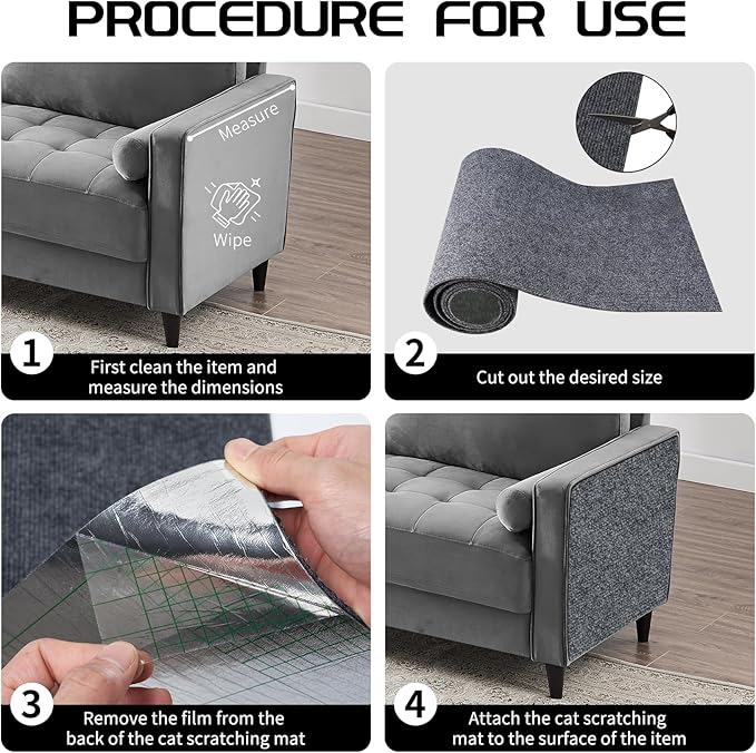 2 Pcs 39.4"x15.8" Cat Scratch Mat, Cat Scratch Couch Furniture Protector, Trimmable Self-Adhesive Cats Scratch Pads, DIY Cat Scratcher for Wall Protector and Covering Cat Tower (Dark Gray)