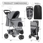 MoNiBloom 3 Wheels Pet Dog Cat Stroller for Small Medium Dogs and Cats, Lightweight Foldable Jogger Stroller w/Storage Basket and Cup Holder, Gray