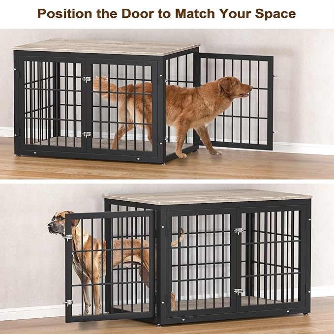 48 Inch Heavy Duty Dog Crate Furniture for Large and Medium Dogs, Decorative Pet House End Table, Wooden Cage Kennel Furniture Indoor, Grey