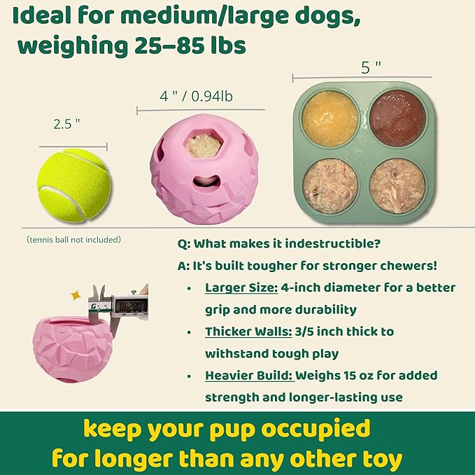 Interactive Dog Chew Toys, Large Dog Toys, DIY Treat Dispenser, Puzzle Toys for Dogs – Reduce Anxiety & Boredom, Homemade Treat Dispenser, Birthday Gifts for Dogs, Diamond Pattern Pink (25-85 lbs)
