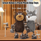 5 Pack Large Dog Squeaky Toys,Tough Stuffed Plush Dog chew Toys Assortment,Durable Plush Animal Dog Toys with Tug of War Rope to Keep Them Busy, Puppy Toys Value Bundle for Small Medium Large Dogs