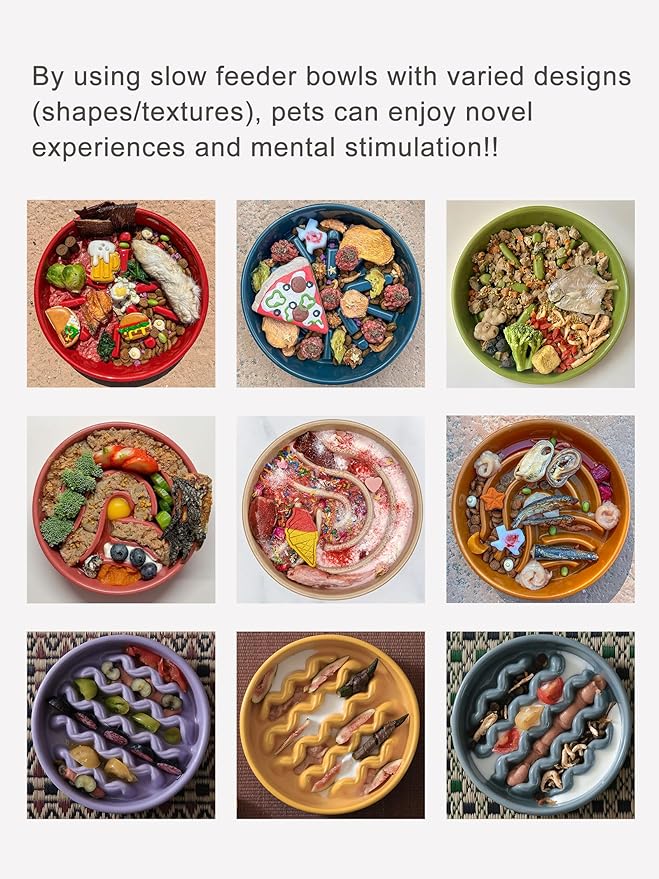 Ceramic Maze Dog Slow Feeder with Non-Slip Silicone Rim – Heavy-Duty Stoneware Bowl with Puzzle Pattern for Bloating & Obesity Prevention (Green-S)