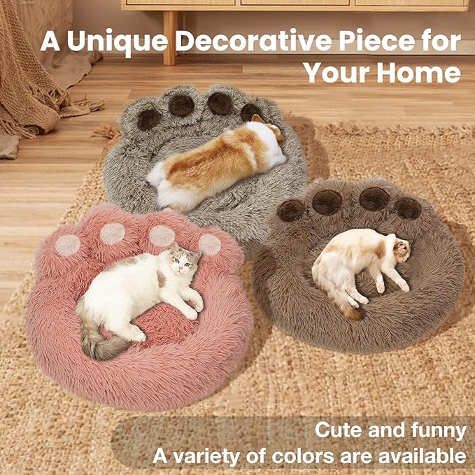 Calming Dog Bed Cat Bed Medium Size Dog - Donut Washable Medium Pet Bed, Warm Kitten Nest 24 inches Anti-Slip Round Fluffy Plush Faux Fur Cat Bed, Fits up to 25 lbs Pets, (Luxury Pink)