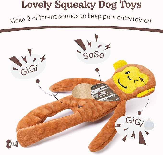 SHARLOVY No Stuffing Dog Toys Squeaky for Large Dogs, Crinkle Puppy Teething Toys to Keep Them Busy, Plush Interactive Doggie Long Lasting Chews for Aggressive Chewers
