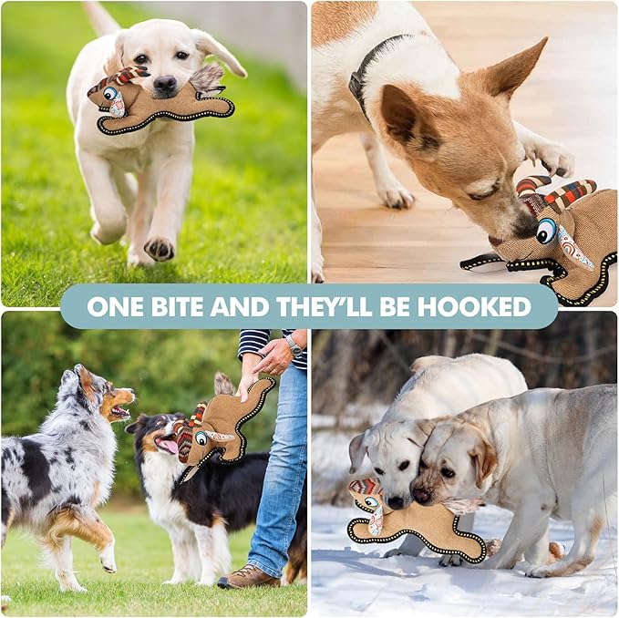 Tough Durable Squeaky Dog Toys for Aggressive chewers Interactive to Keep Them Busy, Funny Plush Dogs Toy for Small Medium Large Chewer Cute Birthday Gift (Antelope)