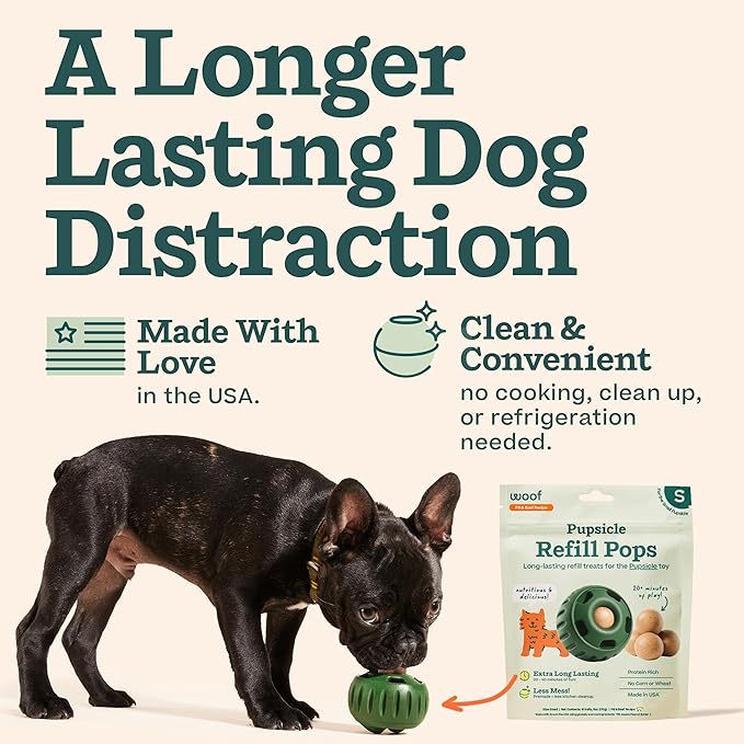 WOOF Pupsicle Refill Pops - Low-Mess Dog Snacks - with Peanut Butter and Beef - Dog Treats - Long Lasting - Small Pops - 10 Count