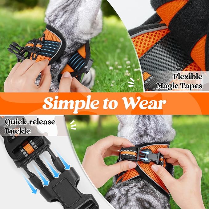 rabbitgoo Cat Harness and Leash Set for Walking Escape Proof, Adjustable Soft Kittens Vest with Reflective Strip for Cats, Comfortable Outdoor Vest,Light Orange,S