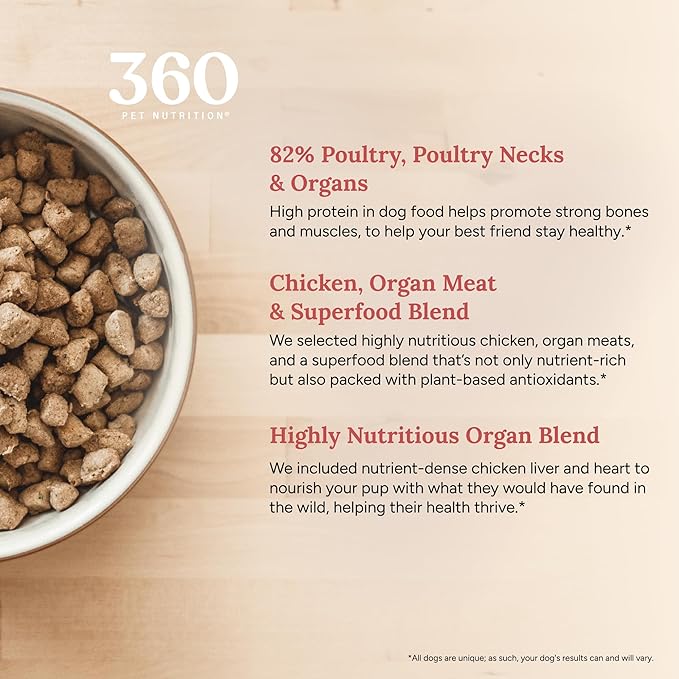 360 Pet Nutrition Freeze-Dried Raw Dog Food – Chicken Recipe with Liver & Organs, High Protein, Omega-3s, Fruits, Veggies & Superfoods, Grain-Free, No Fillers, 5 oz – Made in USA