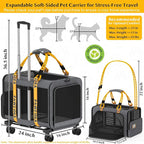 PAWZIDEA Expandable Pet Carrier with Wheels, 24x16x16in Large Cat Carrier for 2 Cats, Soft-Sided Dog Carriers for Small Medium Dog, Collapsible Rolling Travel Bag w/Telescopic Handle, Shoulder Straps