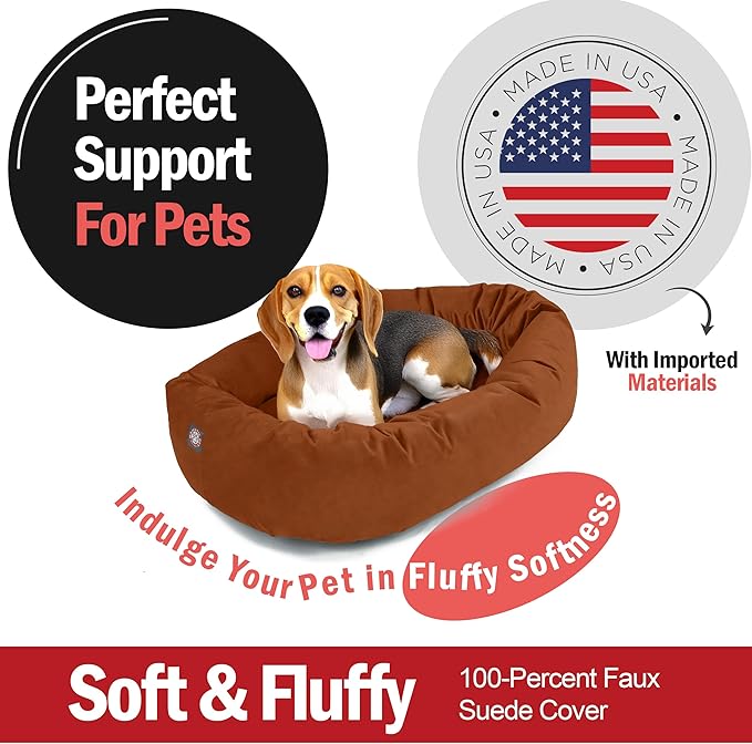 Majestic Pet 32 Inch Suede Calming Dog Bed Washable 32x23x7 (Inch) – Cozy Soft Round Donut Dog Bed with Spine Support for Dogs to Rest Their Head - Pet Bed Medium – Rust (2025)