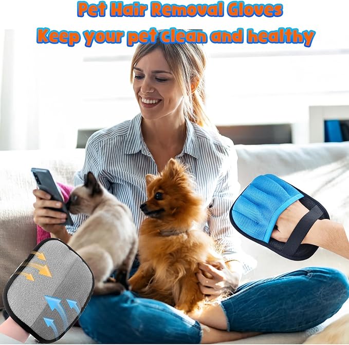 Blue Pet Hair Removal Glove for Dogs & Cats,The Magic Brush Pet Hair Remover,Five-Finger Electrostatic Pet Hair Gloves for Furniture,Car,Couch,Carpet,Essential Pet Supplies