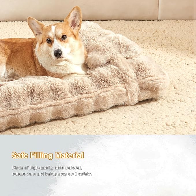 Jiupety Medium Dog Bed for Crate, Mattress with Dog Pillow for Crate Small Dogs, Calming Dog Beds for Small Dogs. Plush Dog Crate Pad for Medium Dogs Up to 35 Lbs, L(35"*25"*3"), Coffee.