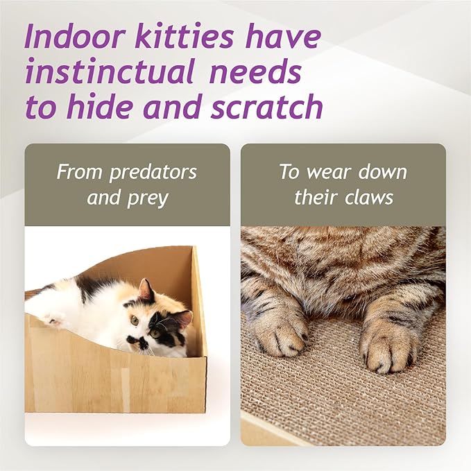 Hideaway Cat Scratcher Box for Indoor Cats - Cat Scratching Board, Horizontal Cat Scratch Pad Lounger with Reversible Usability and Extra Comfort for Lounge(Oak)