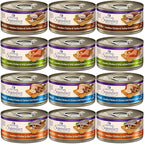 Hotspot Wellness Grain Free Wet Cat Food Variety Bundle - 4 Flavors Pack (12 Cans) With Bowl: Chicken, Liver, Salmon & Turkey (2.82oz)