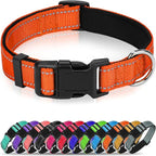 Reflective Dog Collar, Soft Neoprene Padded Nylon Pet Collar with Quick-Release Buckle, Adjustable for Mediunm Dogs,Orange,M, 1" Width