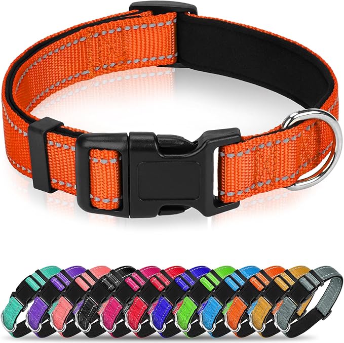 Reflective Dog Collar, Soft Neoprene Padded Nylon Pet Collar with Quick-Release Buckle, No-Choke Design Adjustable for Puppy Dogs,Orange,XS