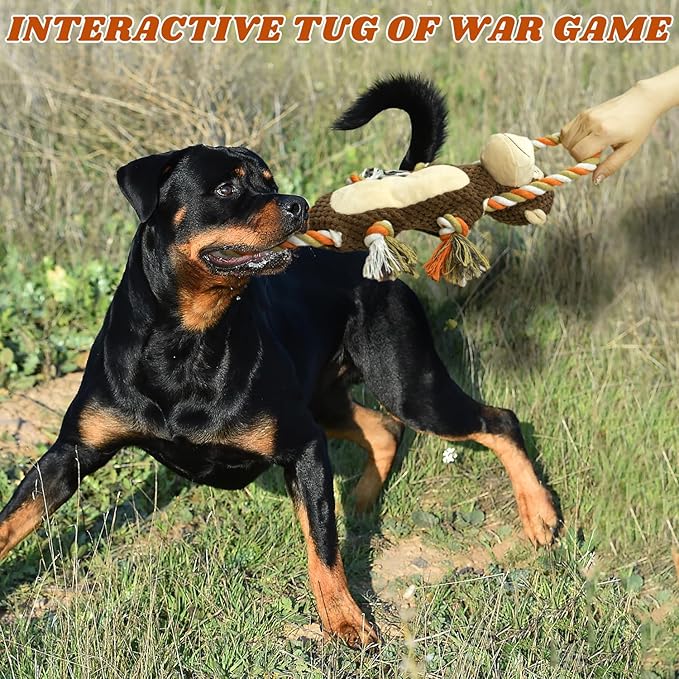 Squeaky Durable Dog Toy Large Breed, Tug of War Dog Interactive Toy, Stuffed Plush Puppy Toy with Crinkle Paper for Small, Middle, and Big Dogs Monkey,Orangutan Shape