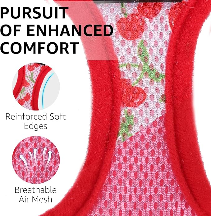 SCENEREAL Cat Harness & Leash Set Escape Proof - Adjustable Air Mesh Vest with Reflective Strips for Kittens, Puppies, Rabbits, Cherry M