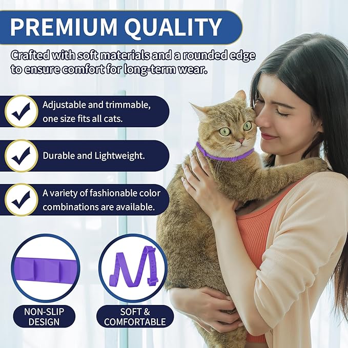 4 Pack Flea Collar for Cats, 32 Months Flea and Tick Prevention for Cat, Waterproof Cat Flea Collar, Natural Flea Treatment, Adjustable Fleas and Ticks Collars for Cats Kittens(Grey&Purple)