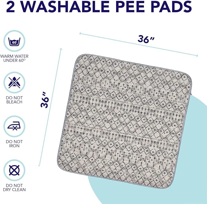 PUPIBOO Washable Pee Pads for Dogs and Cats - Super Absorbent Reusable Puppy Training Pads - 100% Waterproof, Leak-Proof & Non-Slip Whelping Pads for Pet Housebreaking
