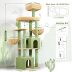 Globlazer Sturdy Cat Tree, 68-inch Large Cat Tower for Indoor Adult Cats 20 lbs Heavy Duty Cat Tree for Big Cats with Extra Large Platform, 5 Scratching Post, S68, Green