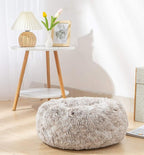 Calming Donut Dog Bed Small, Plush Round Cuddler Dog & Cat Bed, Anit-Anxiety Marshmellow Fluffy Faux Fur Cushion(20", Brown)