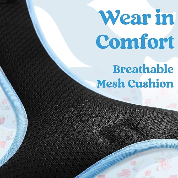 rabbitgoo Dog Harness for Large, No Pull Pet Harness with 3 Buckles, Adjustable Soft Padded Vest with Control Handle, Walking Reflective Pet Vest for Large Dogs, Floral Blue, L