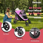 Petbobi Dog Stroller for Medium Dogs - Easy Fold Dual Entry Pet Stroller with One-Foot Brake, All Terrain Wagon Cart with Large Air Mesh, Ideal for Large Senior Pets up to 80 lbs, Pink
