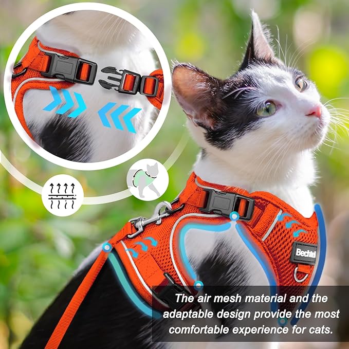 Cat Harness and Leash for Walking, 3 in 1 Adjustable Breathable Soft, Easy to Control Reflective Cat Harness Escape Proof, Cat Products, Orange, S