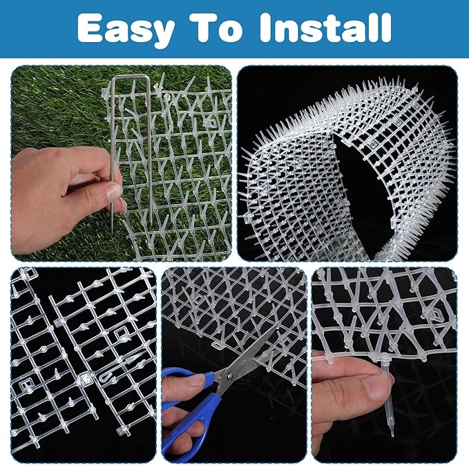 13Ft x 12 Inch Scat Mats for Cats with 12 Ground Stakes 12 Zip Ties, Cat Repellent Mats Training Plastic Cat Scat Mat with Spikes, Cats Digging Stopper Prickle Strip for Indoor Outdoor Sofa Furniture