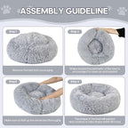 Calming Round Cute Cat & Dog Bed, Anti-Slip Washable Cozy Soft Round Pet Bed, Fluffy Faux Fur Plush Dog Cuddler Bed Fits up to 15 lbs Dogs and Cats(Donut Light Grey, 20inch x 20inch)
